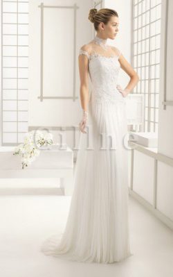 Abito da Sposa Senza Vita Conservatore All Aperto Shiena Sheer con Manica Corte – Gillne.it