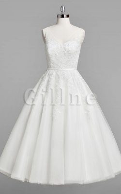 Abito da Sposa Sotto Ginocchio Semplice con Applique A-Line in Tulle – Gillne.it