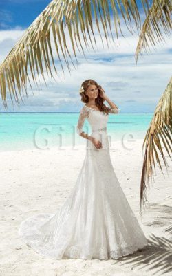 Abito da Sposa tradizionale in Pizzo Sirena a Spiaggia con Tre Quarti Lunghezza Maniche –  ...