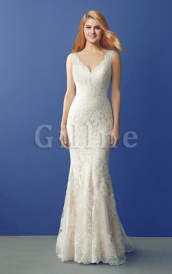 Abito da Sposa V-Scollo con Applique A Terra Coda A Strascico Corto Tubino – Gillne.it