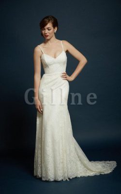 Abito da Sposa V-Scollo Lusso Seducente in Pizzo con Piega – Gillne.it