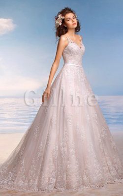 Abito da Sposa a Spiaggia Spazzola Treno con Applique con Piega Sogno – Gillne.it