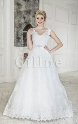 Abito da Sposa A Terra Coda A Strascico Corto A-Line con Fiocco con Applique – Gillne.it