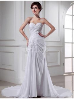 Abito da Sposa Allacciato con Applique con Perline Lunghi Senza Maniche – Gillne.it