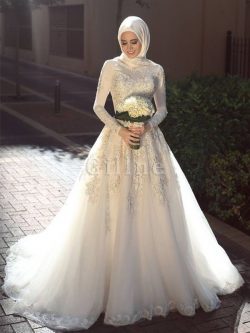 Abito da sposa alta coperta in tulle eccellente con piega romantico pudica – Gillne.it