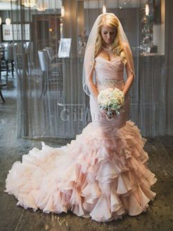 Abito da sposa cinghia in rilievo sirena senza maniche con perline attraente pudica – Gill ...