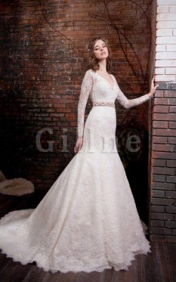 Abito da Sposa Coda A Strascico Cappella A Terra Sirena con Applique Conservatore – Gillne.it