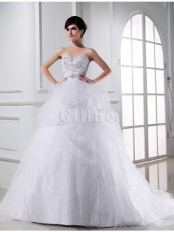 Abito da Sposa Coda A Strascico Cappella Cuore Alta Vita con Perline Ball Gown – Gillne.it