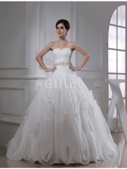 Abito da Sposa Coda A Strascico Corto Alta Vita Senza Maniche con Perline in Organza – Gil ...