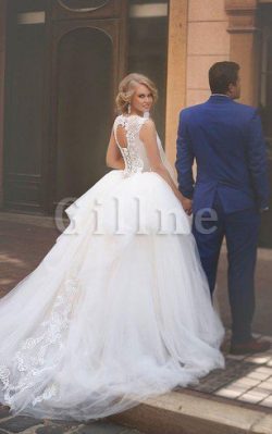 Abito da Sposa con Applique A-Line in Tulle in Pizzo decorato – Gillne.it