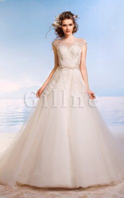 Abito da Sposa con Applique Lungo Buco Della Serratura Schiena con Perline Spazzola Treno – ...