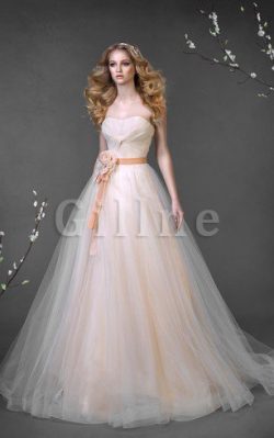 Abito da Sposa con Increspato con Fiore Coda A Strascico Corto in Tulle A-Line – Gillne.it