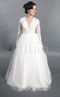 Abito da Sposa con Piega Coda A Strascico Corto Medievale con Maniche Lunghe in Pizzo – Gi ...