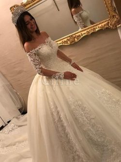 Abito da sposa con piega con perline lunghi incredibile sogno puffy – Gillne.it