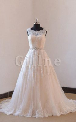 Abito da Sposa decorato Naturale con Piega A-Line con Fusciacca – Gillne.it