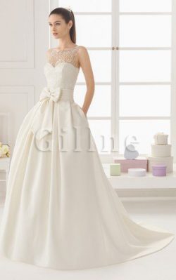 Abito da Sposa in Pizzo con Tasca Senza Maniche A Terra Shiena Sheer – Gillne.it