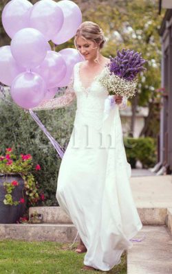 Abito da Sposa in Pizzo Sensuale con Maniche Lunghe A Terra Schiena Nuda – Gillne.it