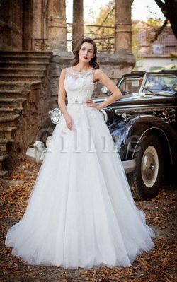 Abito da Sposa in Tulle Lungo A Terra Senza Maniche con Applique – Gillne.it