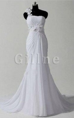 Abito da Sposa Monospalla in Chiffon Sirena a Riva con Fiore – Gillne.it