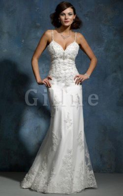 Abito da Sposa Naturale Senza Maniche con Applique in Pizzo Tubino – Gillne.it