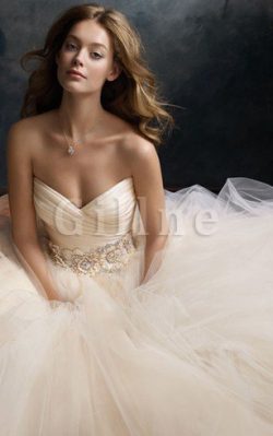 Abito da Sposa Naturale Spazzola Treno con Fiore Schiena Nuda con Criss-cross – Gillne.it