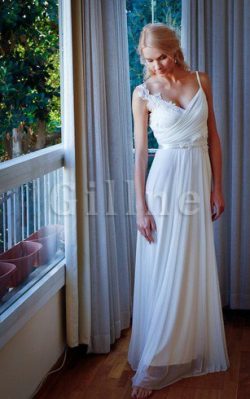 Abito da Sposa Schiena Nuda con Fusciacca con Applique in Pizzo V-Scollo – Gillne.it