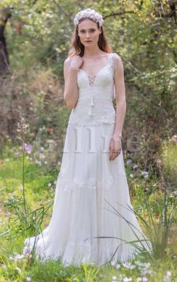 Abito da Sposa Senza Maniche A-Line con Piega Profondo V-scollo A Terra – Gillne.it