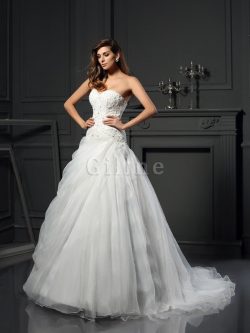 Abito da Sposa Senza Maniche Alta Vita con Increspature in Organza Cuore – Gillne.it