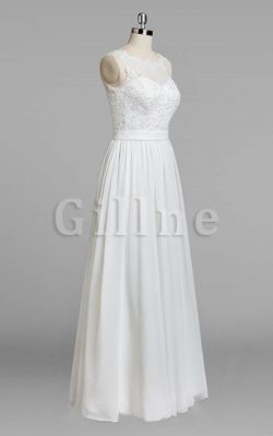 Abito da Sposa Senza Maniche in Chiffon Alla Caviglia Naturale in Pizzo – Gillne.it