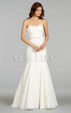 Abito da Sposa Sirena con Fiore in Pizzo Schiena Nuda con Festone – Gillne.it