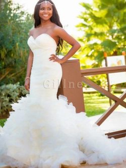 Abito da sposa taglia comode coda a strascico corto retro con piega attraente originale –  ...