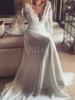 Abito da sposa v-scollo splendido a-line all aperto sexy con ricamo – Gillne.it