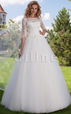 Abito da Sposa in Pizzo Ball Gown Allacciato Spazzola Treno Romantico – Gillne.it