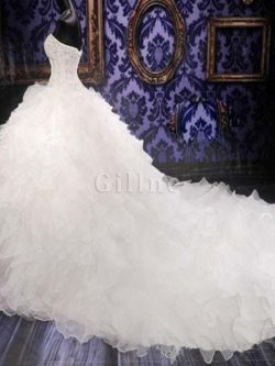 Abito da sposa moderno con cascata volant pudica lunghi in organza nobile – Gillne.it