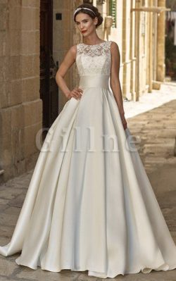 Abito da Sposa Senza Maniche decorato V-Scollo Elegante in Pizzo – Gillne.it