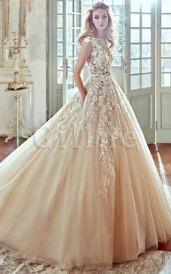 Abito da Sposa V-Scollo A-Line Medievale con Piega con Applique – Gillne.it