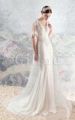 Abito da Sposa V-Scollo Tubino Elegante con Applique Profondo V-scollo – Gillne.it