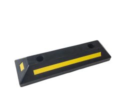 Heavy-Duty Rubber Parking Wheel Stopper, Reflective Yellow Safety Stripes, Secure Vehicle Positi ...