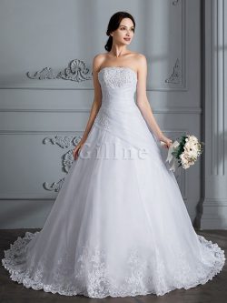 Abito da Sposa Radiosa in Organza Senza Maniche Coda A Strascico Corto Naturale – Gillne.it