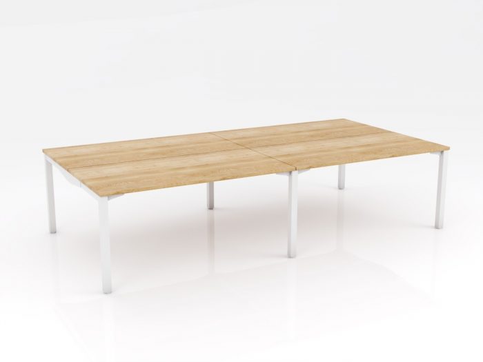 OL Axis Stretch 4 Double Sided Desk – Oak Top with White Frame