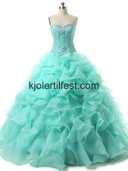 Mint Grønn Perler Gulvlengde Blonder Quinceanera Kjoler – Kjolertilfest.com