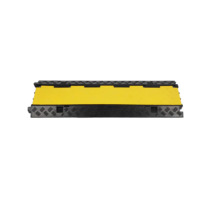 Heavy-Duty Cable Protector Ramp, Modular Rubber Guard with Yellow Safety Stripes