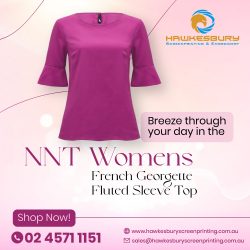NNT Womens French Georgette Fluted Sleeve Top – Hawkesbury Screen Printing & Embroidery
