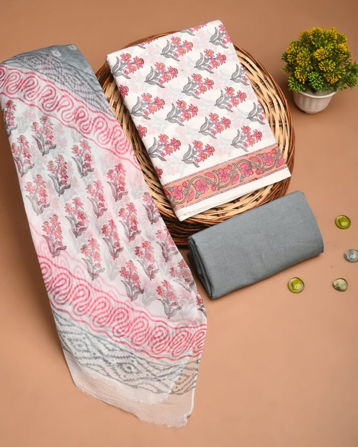 Shop Premium Cotton Suit with Chiffon Dupatta Online