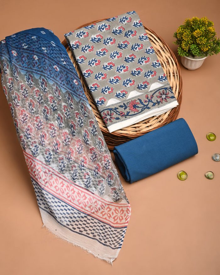 Shop Premium Cotton Suit with Chiffon Dupatta Online – Ethnic Adda