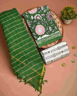 Buy Premium Pink Floral Sanganeri Cotton Suit with Dupatta Online