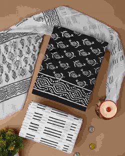 Shop Sanganeri Printed Cotton Suit with Chiffon Dupatta Online