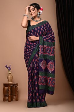 Buy Hand Block Print Cotton Mulmul Sarees – Yuvi Style