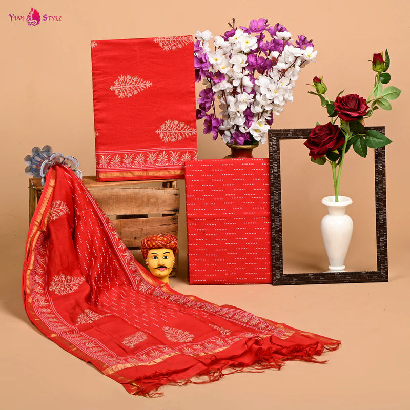 Shop Designer Hand Block Print Chanderi Silk Suit Set Online