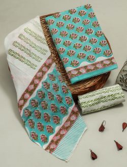 Shop Hand Block Printed Cotton Suits with Mulmul Dupatta Online